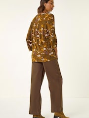 Roman Brown Textured Floral Pintuck Tunic Top - Image 3 of 5
