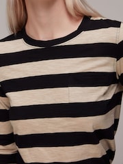 Whistles Black Stripe Crew Neck Pocket 100% Cotton Top - Image 4 of 5
