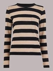 Whistles Black Stripe Crew Neck Pocket 100% Cotton Top - Image 5 of 5