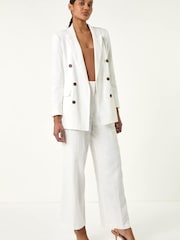 Roman White Cotton Double Breasted Collar Jacket - Image 2 of 5