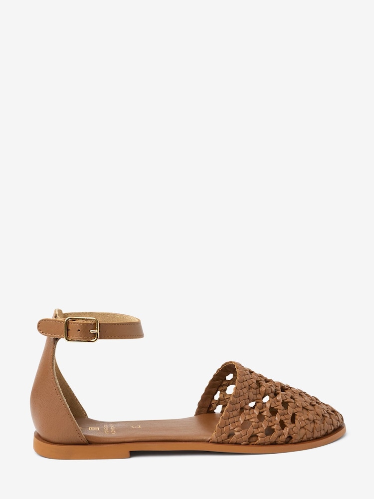 Tan Brown Forever Comfort® Leather Weave Flat Shoes - Image 1 of 5 Tan Brown Forever Comfort® Leather Weave Flat Shoes - Image 1 of 5