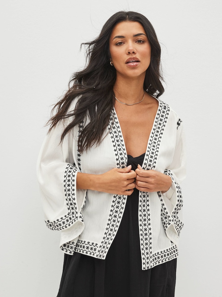 White Embroidered Kimono - Image 1 of 5 White Embroidered Kimono - Image 1 of 5