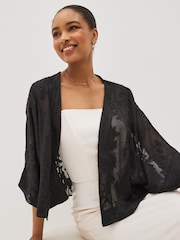Black Sheer Embroidered Kimono - Image 1 of 5
