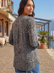 Roman Grey Animal Print Stretch Blouse - Image 3 of 4