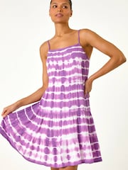 Roman Purple Tie Dye Print Tiered Dress - Image 2 of 5