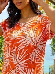 Roman Orange Leaf Print Bobble Trim Top - Image 2 of 4