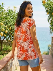 Roman Orange Leaf Print Bobble Trim Top - Image 3 of 4