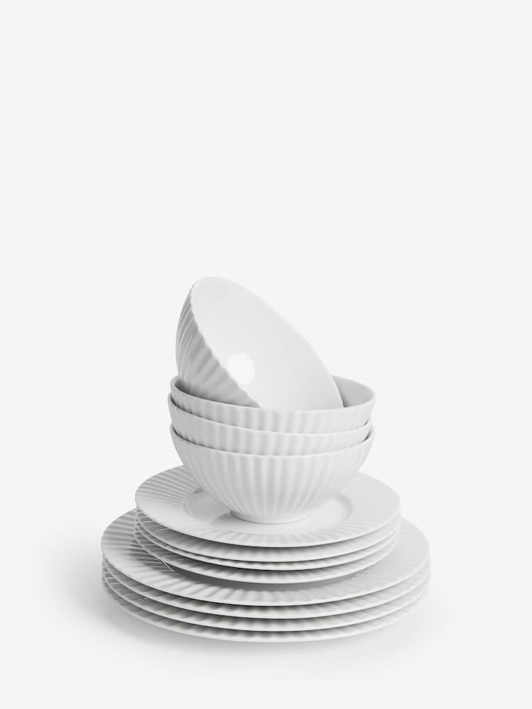 Jasper Conran London White Fluted 12 Piece Dinner Set - Image 4 of 4
