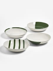Jasper Conran London Green Abstract Set of 4 Pasta Bowls - Image 2 of 3