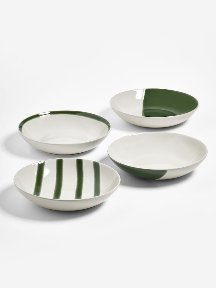 Jasper Conran London Green Abstract Set of 4 Pasta Bowls - Image 2 of 3