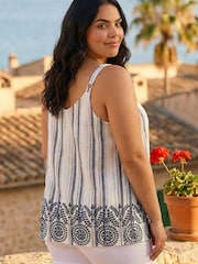 Roman Black Curve Strappy Broderie Hem Vest - Image 3 of 5