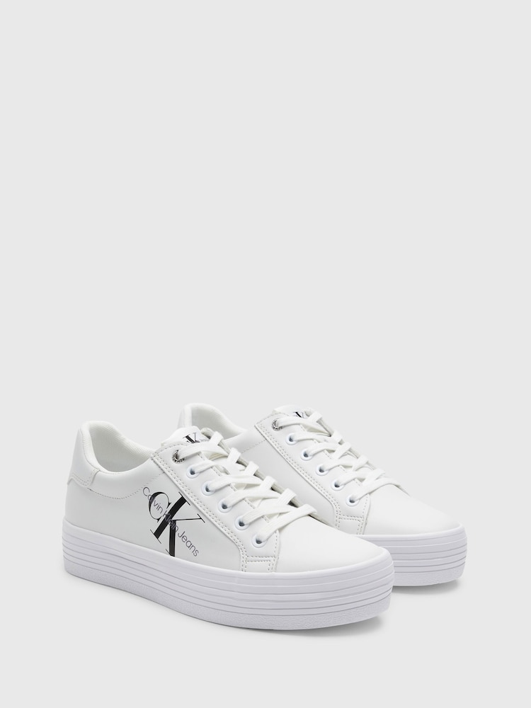 Calvin Klein White Graz Monogram Flatform Trainers - Image 1 of 7