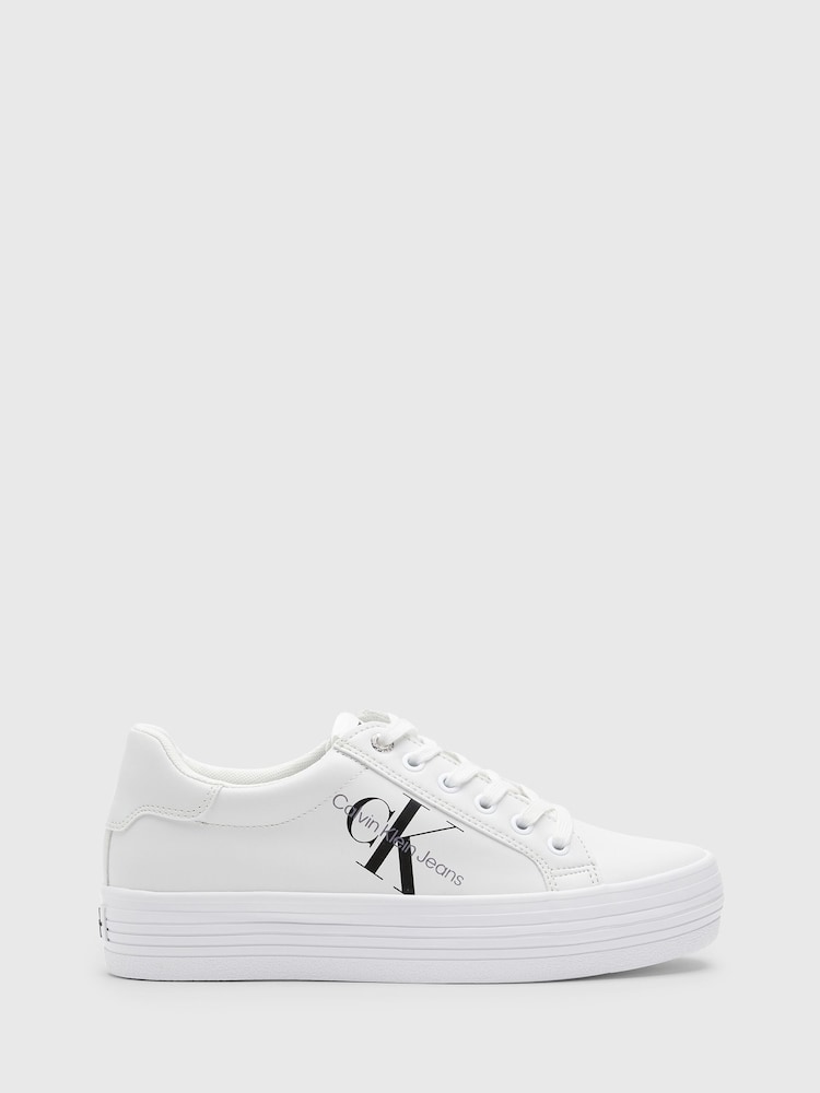 Calvin Klein White Graz Monogram Flatform Trainers - Image 2 of 7