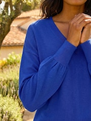 Roman Blue Plain V-Neck Stretch Longline Jumper - Image 4 of 4