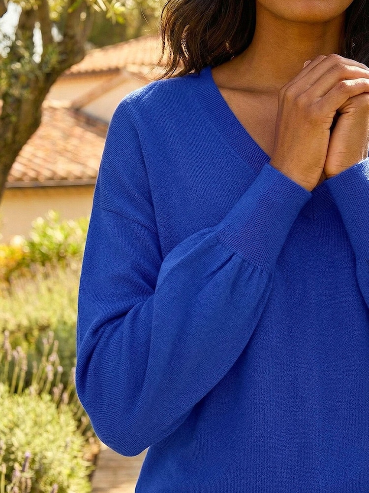 Roman Blue Plain V-Neck Stretch Longline Jumper - Image 4 of 4