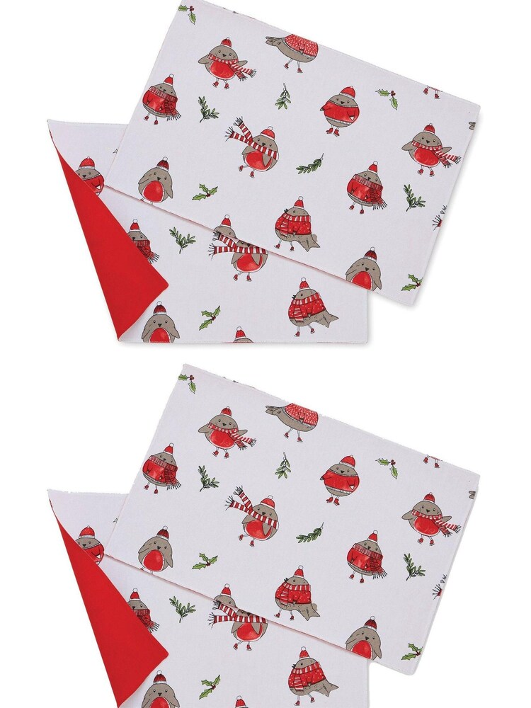 Catherine Lansfield 4 Pack Red Christmas Robins Wipeable 100% Cotton Placemats - Image 4 of 4 Catherine Lansfield 4 Pack Red Christmas Robins Wipeable 100% Cotton Placemats - Image 4 of 4