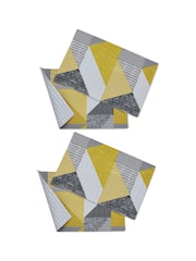 Catherine Lansfield 4 Pack Yellow Larsson Geo Wipeable 100% Cotton Placemats - Image 4 of 4