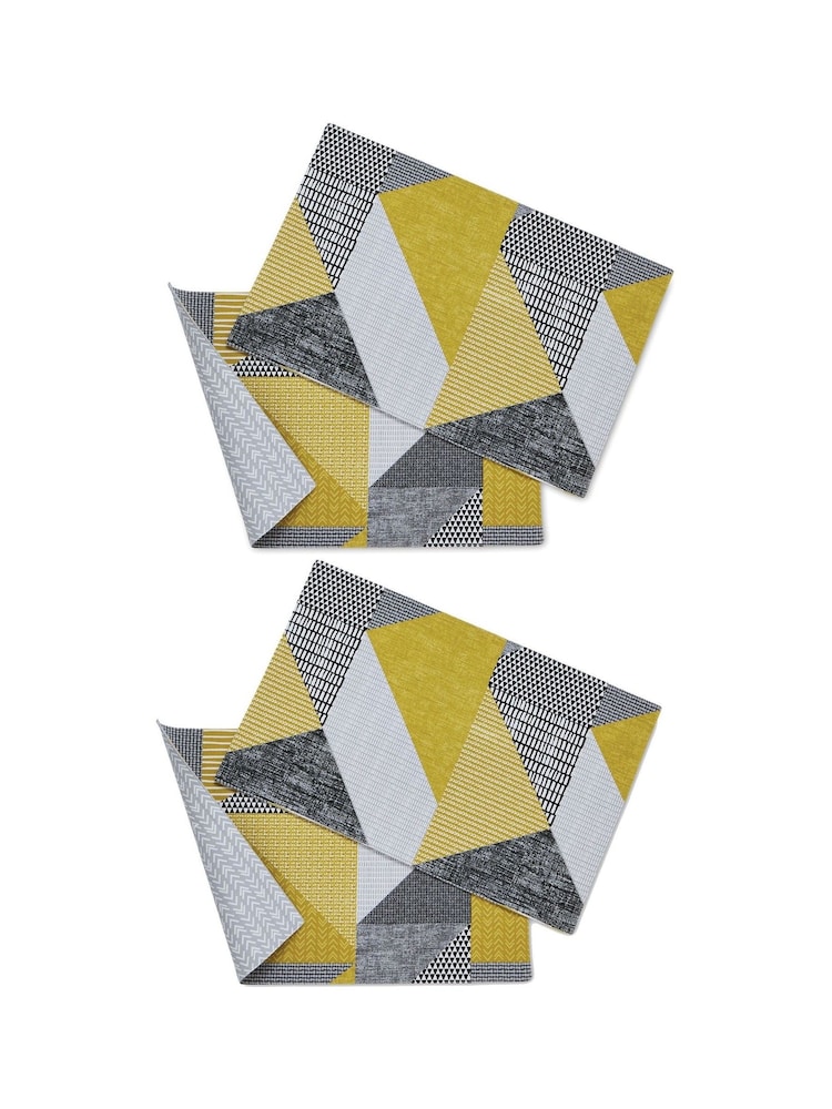 Catherine Lansfield 4 Pack Yellow Larsson Geo Wipeable 100% Cotton Placemats - Image 4 of 4