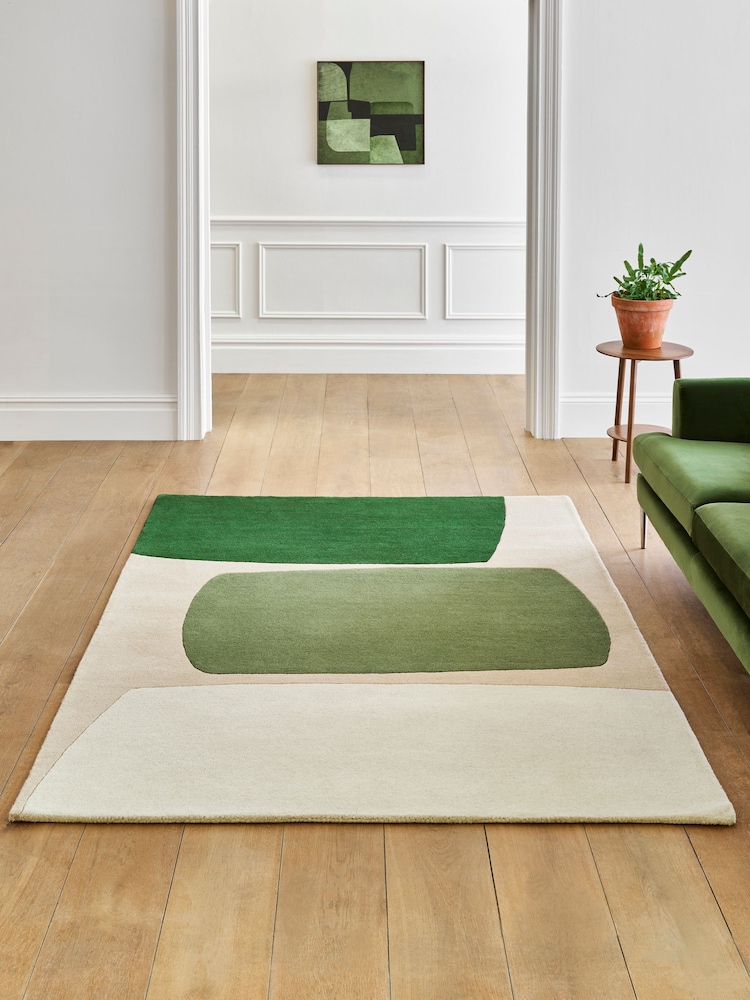 Jasper Conran London Green Colourblock Wool Rug - Image 1 of 4