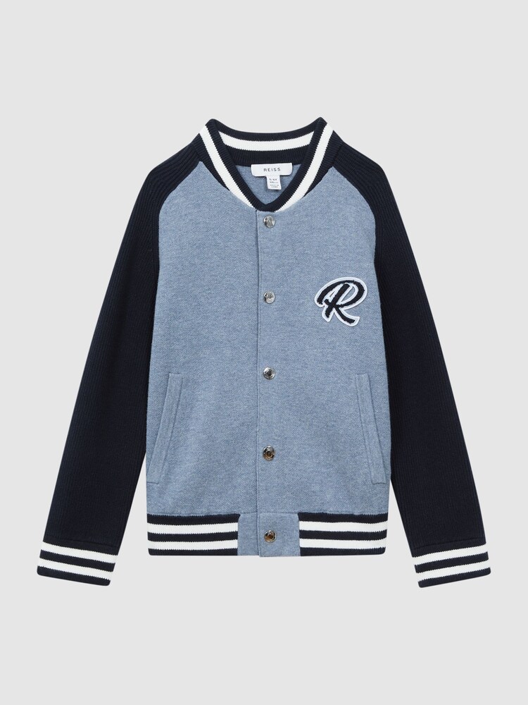 Reiss Blue Melange Belsize Senior Varsity Bomber Jacket - Image 2 of 6
