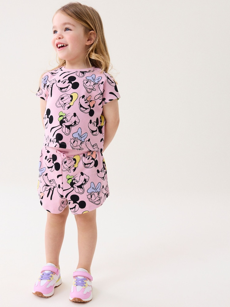 Pink Disney Mickey Mouse & Friends T-Shirt and Cycle Shorts Set (3mths-7yrs) - Image 1 of 7