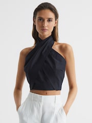 Reiss Navy Alanis Halter Occasion Top - Image 1 of 7