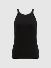 Reiss Black Louisa Crew Neck Ribbed Cami Vest Top - Image 2 of 7
