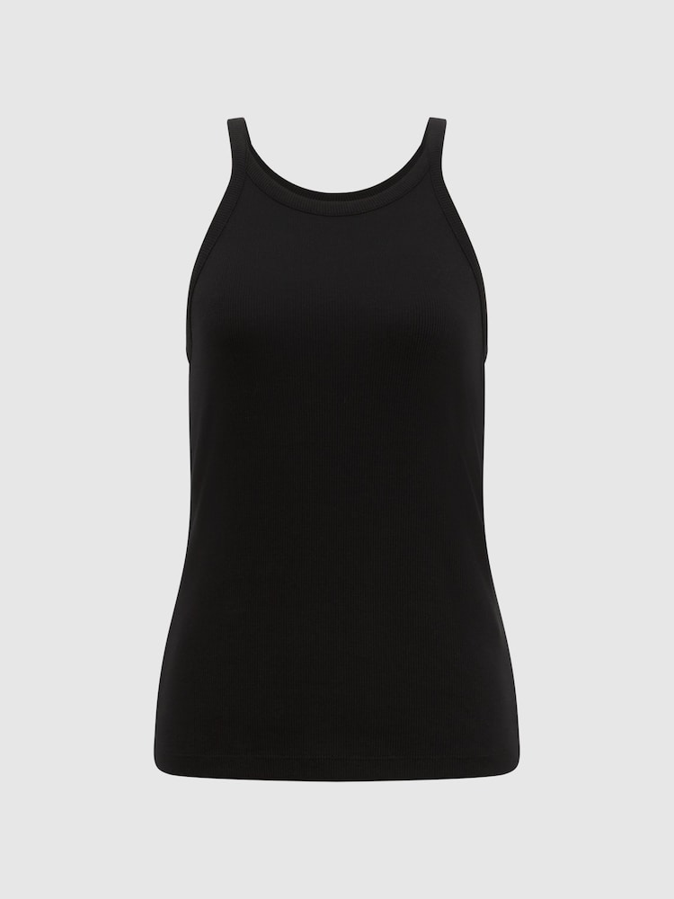 Reiss Black Louisa Crew Neck Ribbed Cami Vest Top - Image 2 of 7