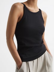 Reiss Black Louisa Crew Neck Ribbed Cami Vest Top - Image 4 of 7
