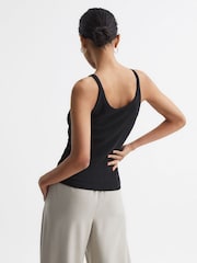 Reiss Black Louisa Crew Neck Ribbed Cami Vest Top - Image 5 of 7