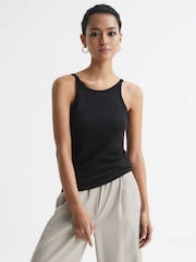 Reiss Black Louisa Crew Neck Ribbed Cami Vest Top - Image 7 of 7