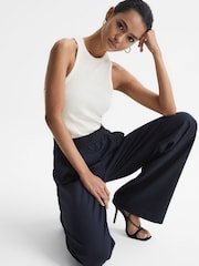 Reiss White Zoe Crew Neck Ribbed Racer Vest Top - Image 1 of 6
