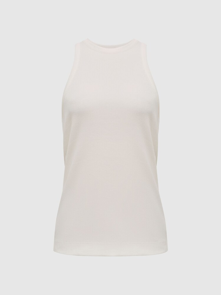 Reiss White Zoe Crew Neck Ribbed Racer Vest Top - Image 2 of 6