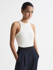 Reiss White Zoe Crew Neck Ribbed Racer Vest Top - Image 6 of 6