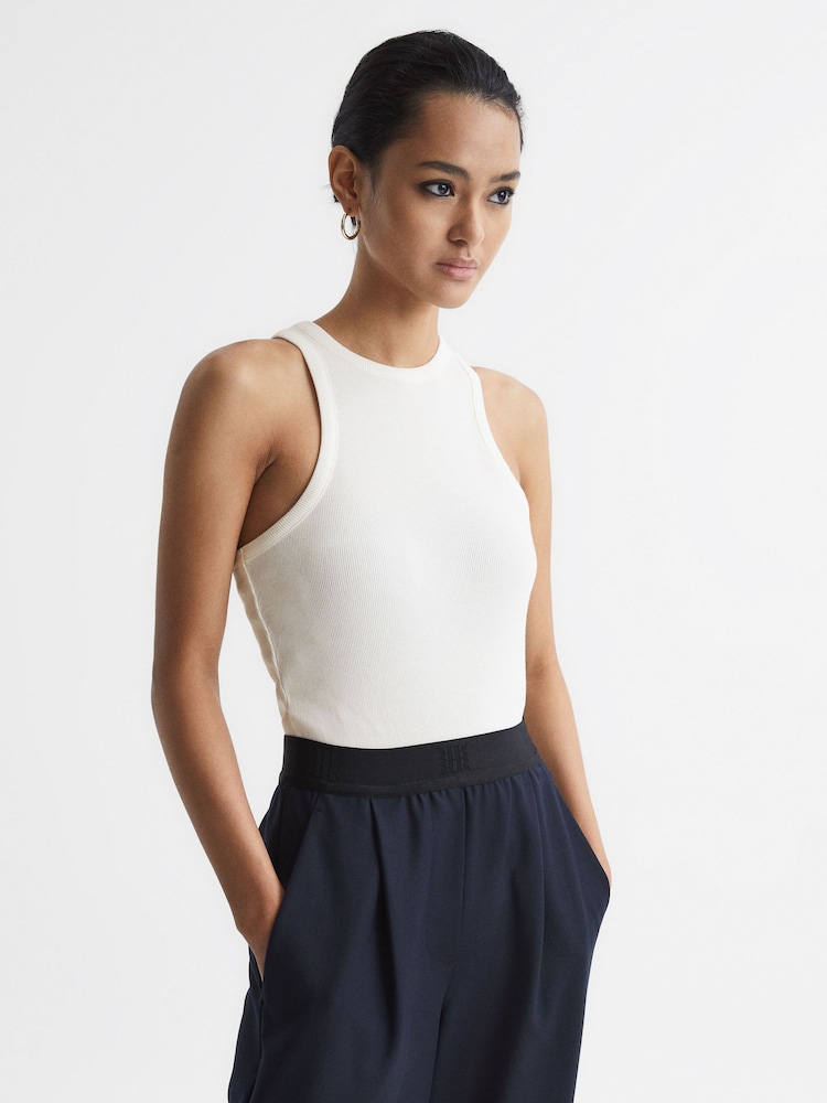 Reiss White Zoe Crew Neck Ribbed Racer Vest Top - Image 6 of 6