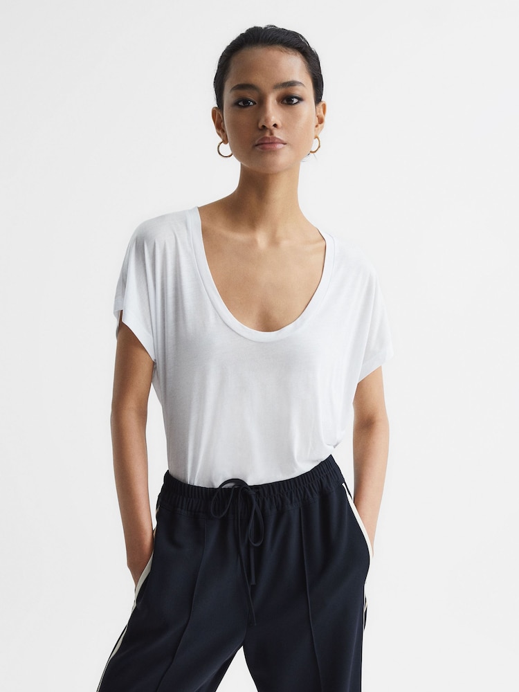 Reiss White Caia Scoop Neck Pima Cotton T-Shirt - Image 1 of 6