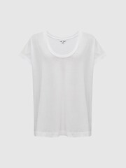 Reiss White Caia Scoop Neck Pima Cotton T-Shirt - Image 2 of 6