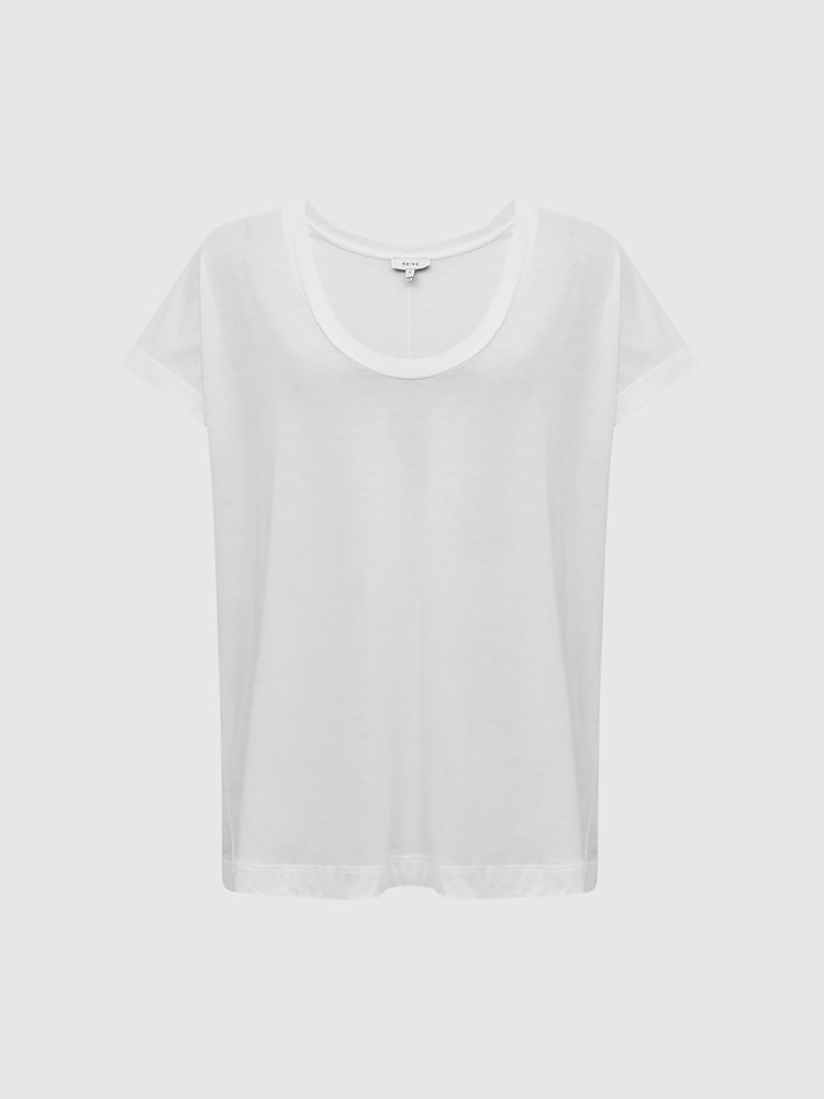 Reiss White Caia Scoop Neck Pima Cotton T-Shirt - Image 2 of 6
