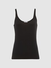 Reiss Black Arla Scoop Neck Second Skin Vest Top - Image 2 of 6