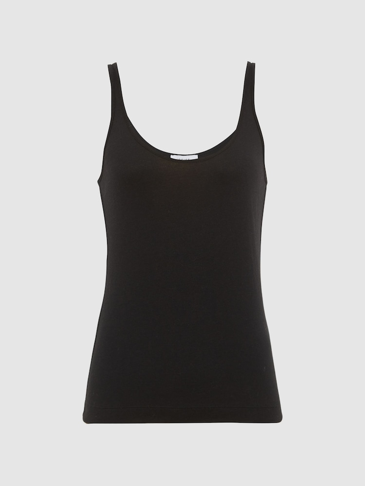 Reiss Black Arla Scoop Neck Second Skin Vest Top - Image 2 of 6