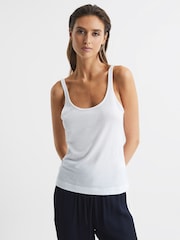 Reiss White Arla Scoop Neck Second Skin Vest Top - Image 1 of 6