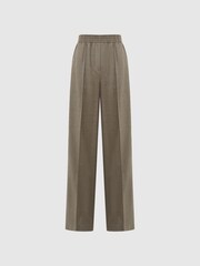 Reiss Taupe Clemmie Premium Wide Leg Wool Trousers - Image 2 of 7