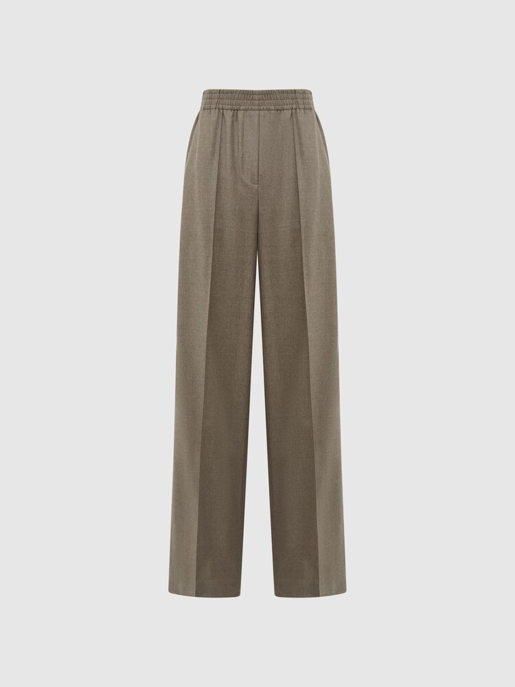 Reiss Taupe Clemmie Premium Wide Leg Wool Trousers - Image 2 of 7