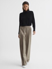 Reiss Taupe Clemmie Premium Wide Leg Wool Trousers - Image 6 of 7