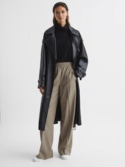 Reiss Taupe Clemmie Premium Wide Leg Wool Trousers - Image 7 of 7