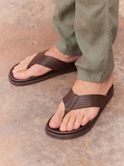 Brown Embossed Leather Flip Flops - Image 1 of 7