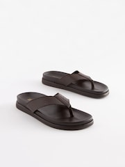Brown Embossed Leather Flip Flops - Image 2 of 7