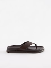 Brown Embossed Leather Flip Flops - Image 3 of 7