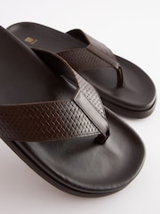Brown Embossed Leather Flip Flops - Image 4 of 7