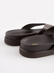 Brown Embossed Leather Flip Flops - Image 5 of 7